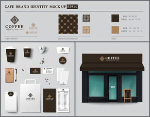 Cafe and showcase brand identity template design set. Vintage style. 