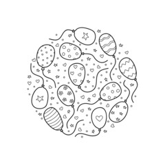 Doodle helium balloons in circle.