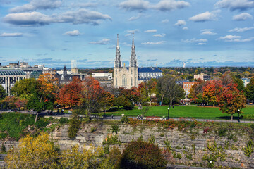 View of Major's Hill Park from Parliament Hill in Ottawa with autumn leaves
