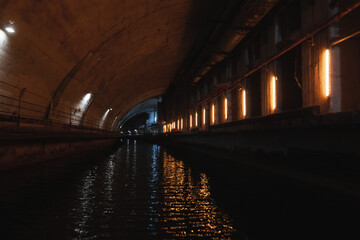 Illuminated industrial concrete tunnel
