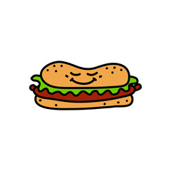 Doodle burger with smiling face.