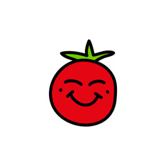 Doodle tomato with smiling face.