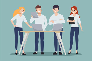 Brainstorming teamwork character. Flat cartoon illustration vector design.