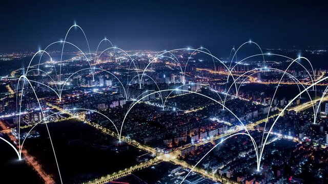 smart Connected city skyline. Futuristic network concept, city Technology.	
