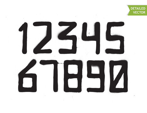 Spray paint graffiti font - numbers. Highly detailed vector
