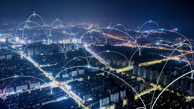 smart Connected city skyline. Futuristic network concept, city Technology.	