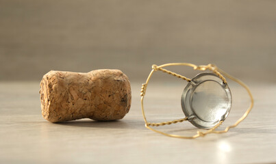 Champagne Cork on white background.2022 new year. Copy space