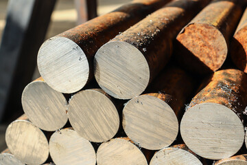 Steel bar cutting. Steel bar cut on a band saw for industrial use 