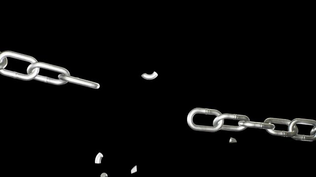 Breaking chains animation. Metal or steel chain is blown to pieces. Concept of regains freedom. Break free from weakness. Symbol of strength, power, free, liberty. Powerful independence. 4K UHD