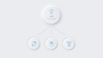 Neumorphic flow chart infographic. Creative concept for infographic with 3 steps, options, parts or processes.