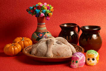 bread of the dead with candles for the altar of the day of the dead in mexico