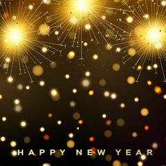 Fototapeta na wymiar Happy New Year card with fireworks. Vector