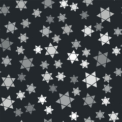 Grey Star of David icon isolated seamless pattern on black background. Jewish religion symbol. Symbol of Israel. Vector Illustration