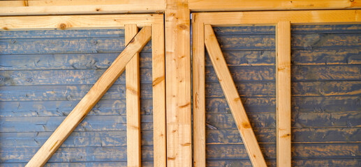 Construction made of wood in skeleton construction carpenter or carpenter work from wooden beams