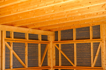Construction made of wood in skeleton construction carpenter or carpenter work from wooden beams