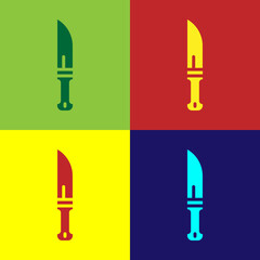 Pop art Hunter knife icon isolated on color background. Army knife. Vector
