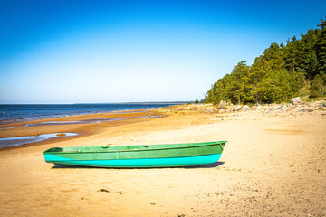 beach with boat, latvia, latvian coast, kurmrags, baltics, baltic countries, baltic sea, europe