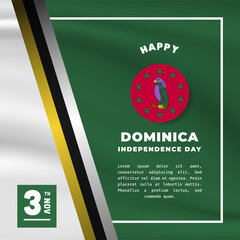 Square Banner illustration of Dominica independence day celebration. Waving flag and hands clenched. Vector illustration.