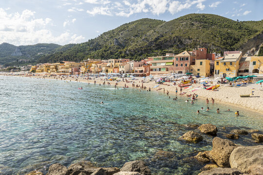 The beautiful beach of Varigotti with turquoise water