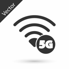 Grey 5G new wireless internet wifi connection icon isolated on white background. Global network high speed connection data rate technology. Vector