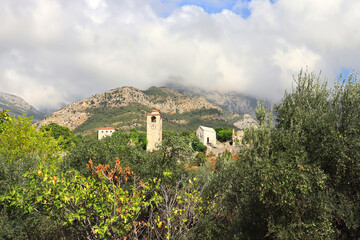 Clock tower in Old Castle of Old Bar, Montenegro