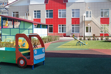 Children's playground of the new kindergarten at autumn