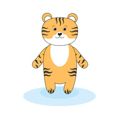 Cute little tiger on a white background. The symbol of the new year 2022. Chinese Tiger New Year.