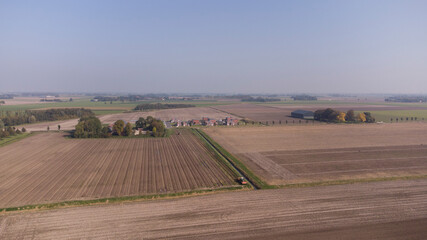 Fototapeta na wymiar Aerial of fields with a temporarily residential area for those affected by the earthquake problems