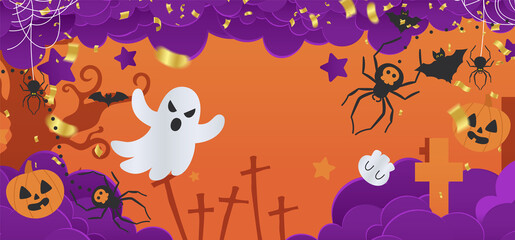 Holiday Halloween. on night sky background. party balloons graveyard. Vector illustration