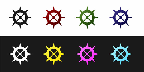 Set Bicycle sprocket crank icon isolated on black and white background. Vector