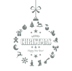 hanging bauble with christmas icons and greetings