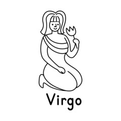 Zodiac sign Virgo playing the harp. Line style. Icon on white background. Vector.