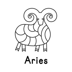 Zodiac sign Aries playing the harp. Line style. Icon on white background. Vector
