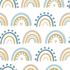 Seamless pattern with cute rainbows in pastel