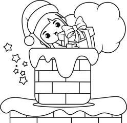Christmas coloring book with cute girl