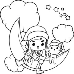 Christmas coloring book with cute girl