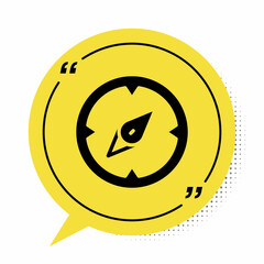 Black Compass icon isolated on white background. Windrose navigation symbol. Wind rose sign. Yellow speech bubble symbol. Vector