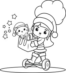 Christmas coloring book with cute girl