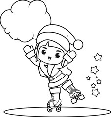 Obraz premium Christmas coloring book with cute girl