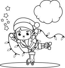 Fototapeta premium Christmas coloring book with cute girl