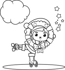 Christmas coloring book with cute girl