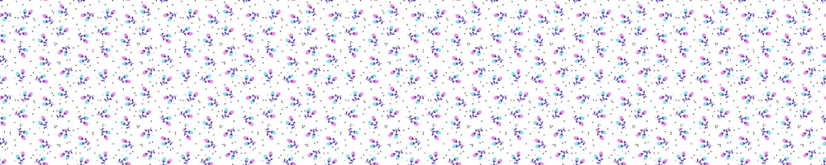 Seamless pattern with blue and pink flower buds
