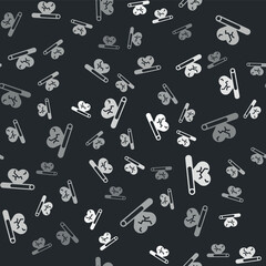 Grey Heart disease and death caused with smoking icon isolated seamless pattern on black background. Vector