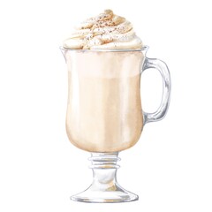 Irish cream, milk cocktail in a glass on white background. Food illustration.