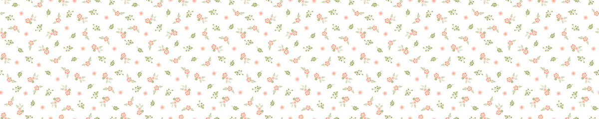 Seamless banner with small flowers and leaves