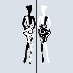 girl looks in the mirror