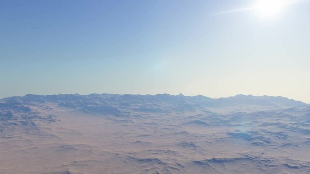 3D rendered Animation of the surface of planet. fly through desertic planet