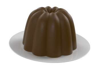 3D rendering - Chocolate pudding on white plate high resolution image isolated on white background, high quality details