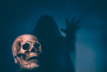 Skull on black background. Halloween concept.