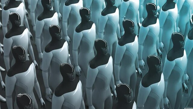 Many humanoids stand still and do not move. 3d render